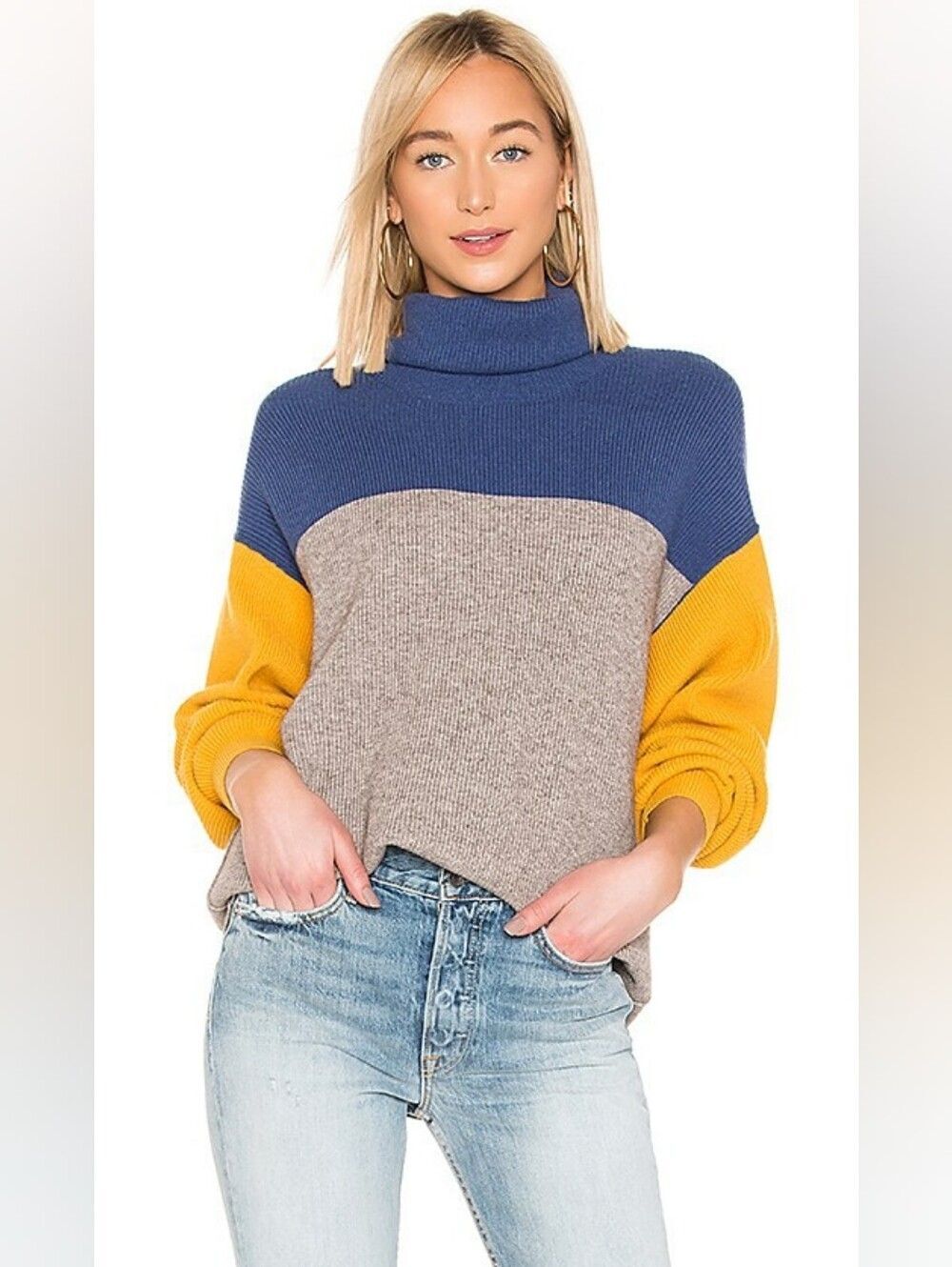 Free People Softly Structured Colorblock Turtleneck Chunky Sweater - Size Large